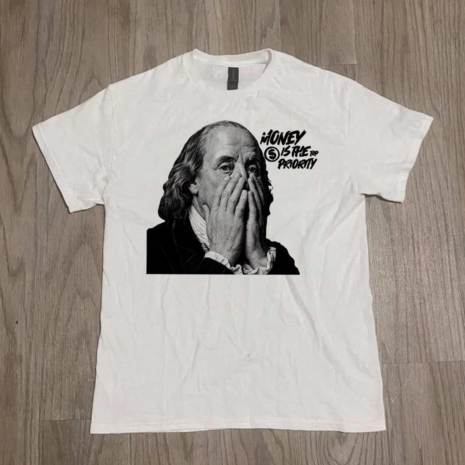 Money Is The Priority Shirt, Benjamin Franklin Tee, Streetwear Graphic Shirt, Trendy Money Quote Tee, Aesthetic Vintage Tee XL