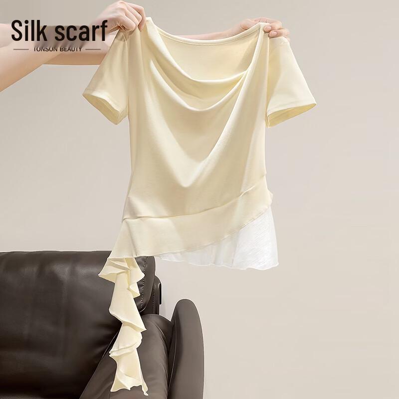 

Women s Spliced Design Cowl Neck T-shirt M