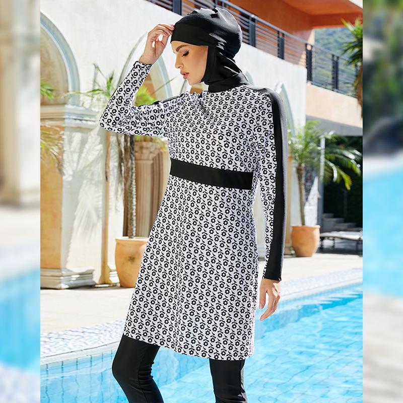 Женский мусульманский купальный костюм с кепкой и принтом Купальник Пляжная одежда — фото 4