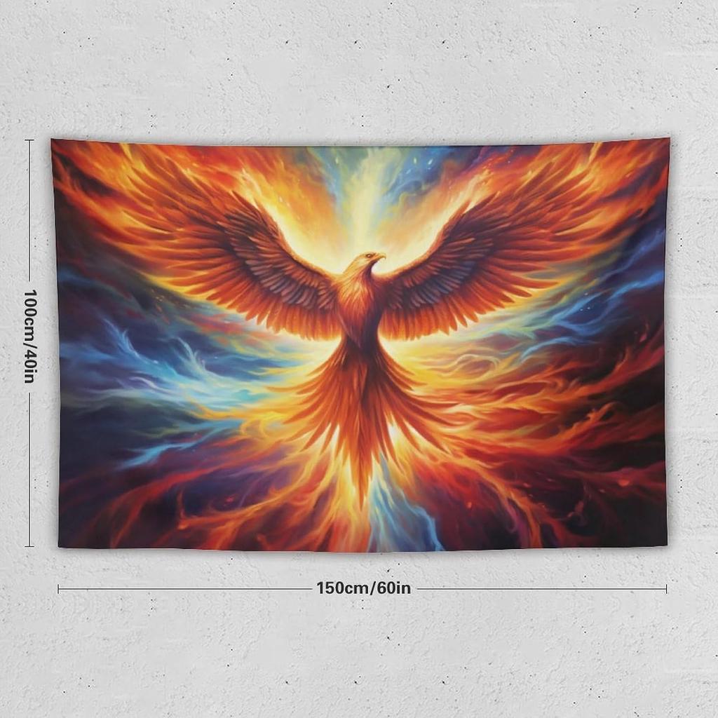 Wall Tapestry for Bedroom Majestic Fantasy Vibrant Rising Fire Bird Phoenix Flags Tapestry for Room Living Room Wall Decor Large