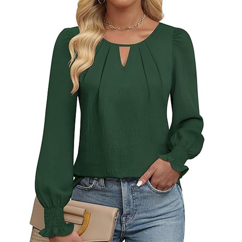 Women's Long Sleeved Shirt Fashionable Casual Lock Hole Pleated Fashion Shirt for Women Blouses