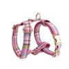 Colorful Plaid Dog Collar & Leash Set with Bowknot and Anti-Tangle Feature, Engravable