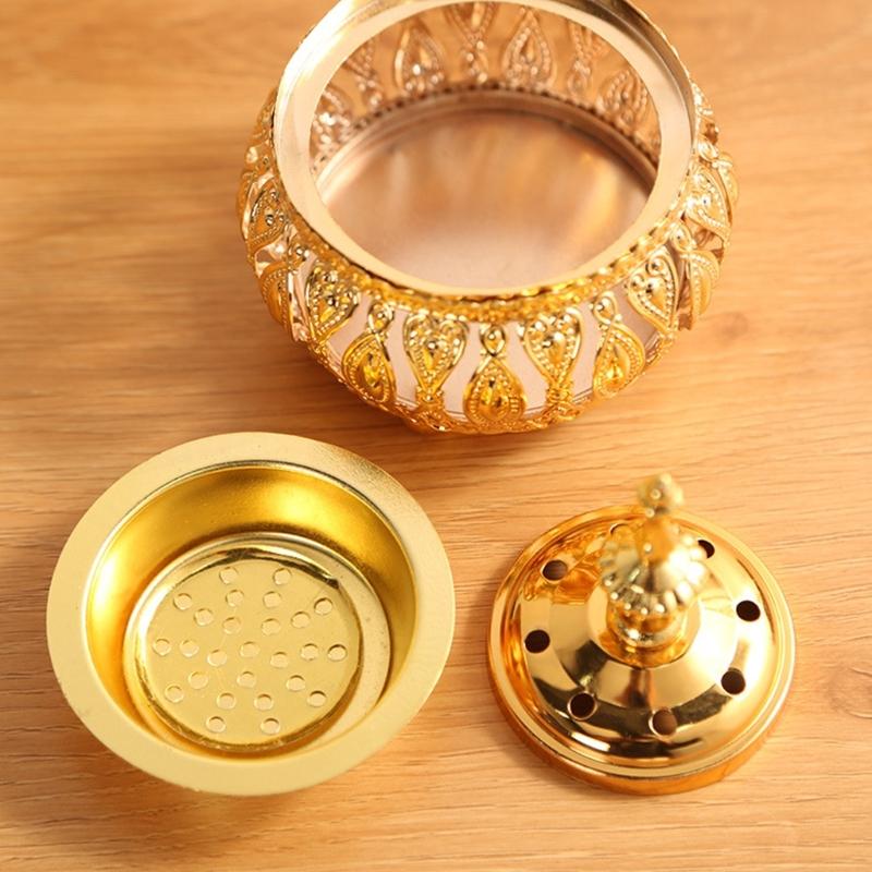 Incenses Burners Metal Cones Incenses Holder with Lid for Yoga Aromatherapys Golden Censers Table Ornament Home Decors