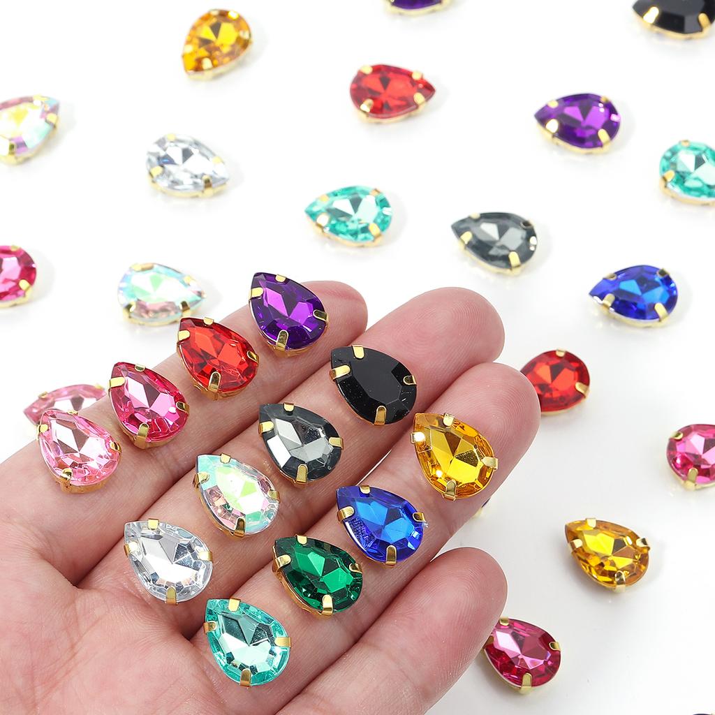 50 Stück/Los Bunte Tropfenform Acryl Aufnäher Strasssteine Mit Goldener Kralle Basis Tropfenform Perlen Für Kleidung Schmuck Dekoration