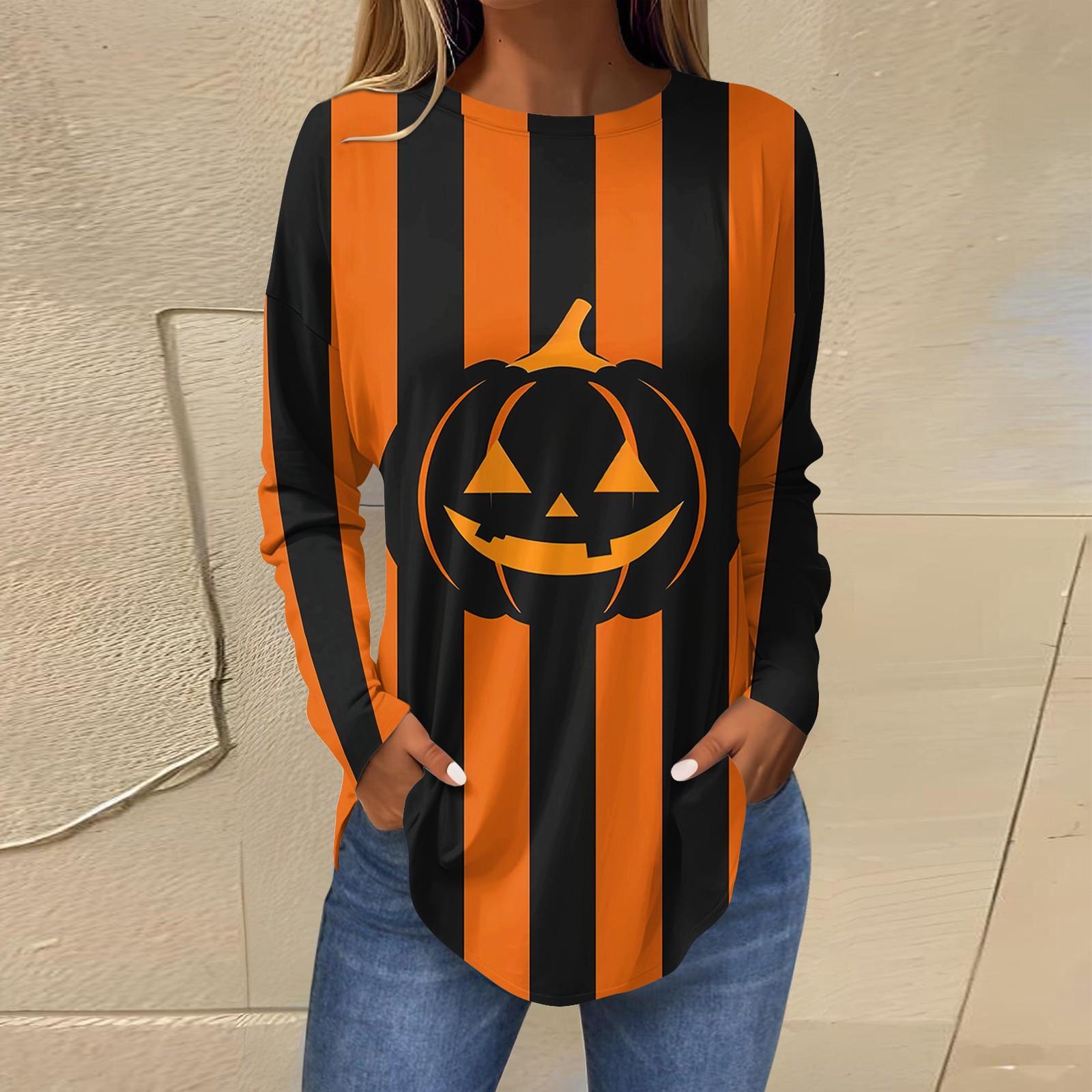 

Женская свободная футболка с длинным рукавом с круглым вырезом и принтом, верхний пуловер XXL оранжевый