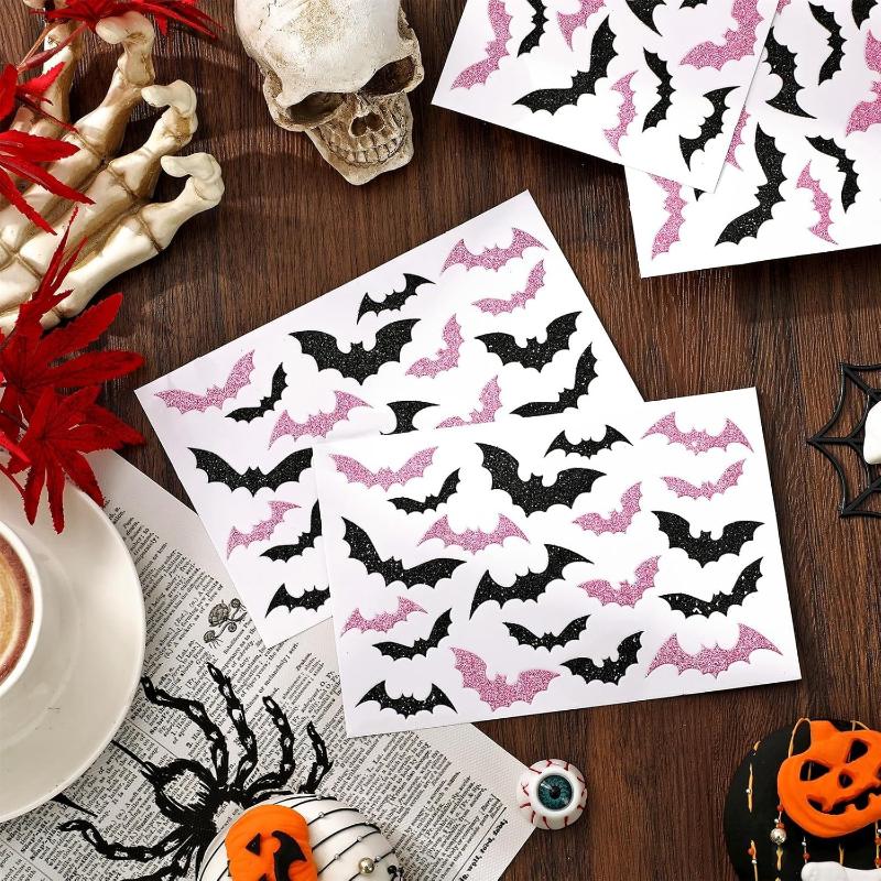 500Pcs/roll Laser Black Bat Waterproof Glitter Self-Adhesive Decals Halloween Bat Stickers For Party Scrap DIY Accessories