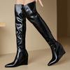 Μόδα Σέξι Πάνω από το Γόνατο Ψηλές Μπότες Σφήνα Γυναικεία Τακούνια Μυτερή Μύτη Μέχρι τον Μηρό Μακριές Μοντέρνες Μπότες Γυναικεία Παπούτσια Μαύρο Λευκό Σφήνα Υπόδημα