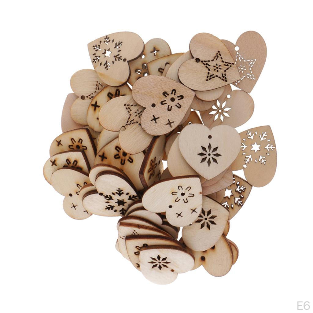 50 Piece Heart Shape Engraving Wooden Christmas Party Ornament Gift Tags Label Embellishments