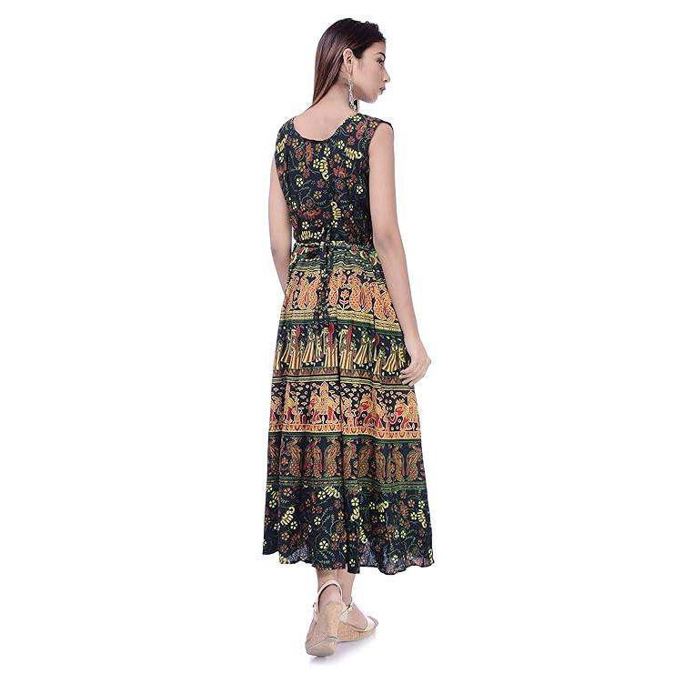 RSINC Women's Designer Midi-Dress Rajasthani Traditional Cotton Printed Dress B09GLVZPX8