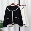Contrasting Navy Collar Zipper Knitted Double-Sided Cardigan Autumn and Winter New Loose Versatile Sweater Jacket Women