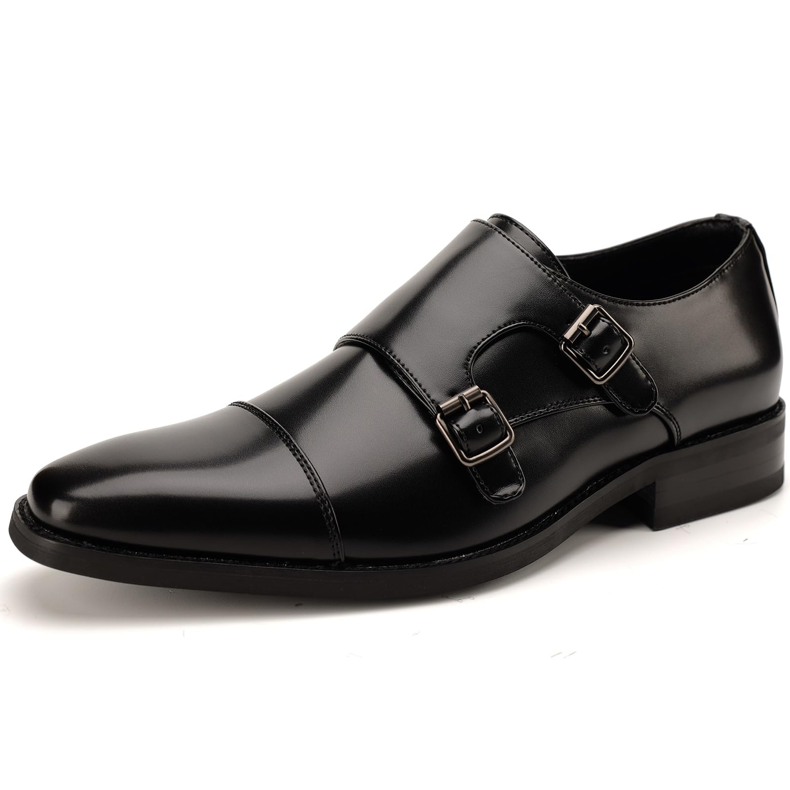 

[KIXSTAR] Men s Business Shoes, Leather Shoes, Monk Strap, Straight Tip, Dress Shoes, Men s Shoes, Waterproof, Oxford, Lightweight (Black, 26.5 cm)