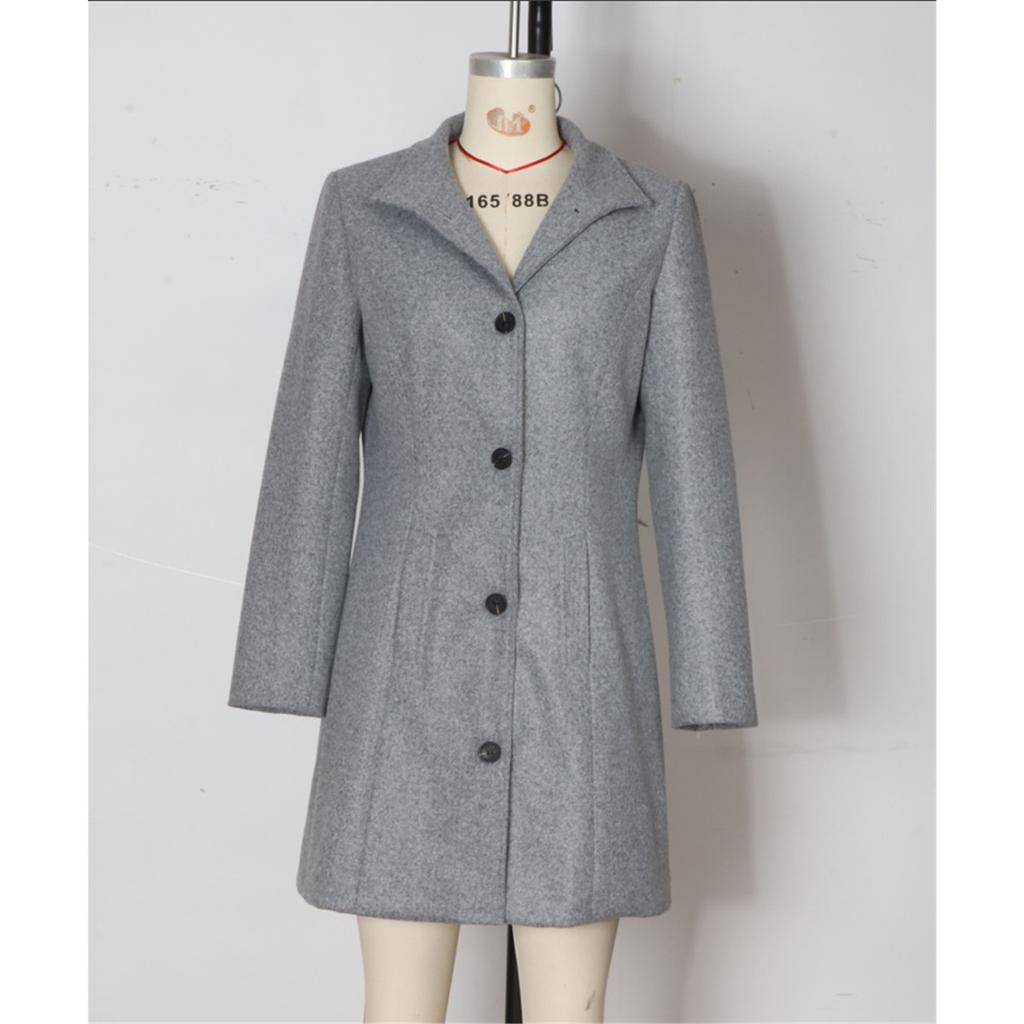 Women Turn‑Down Collar Wool Blend Coat Single Breasted Button Down Long Sleeve Pockets Mid‑Length Casual Winter Outerwear Jacket