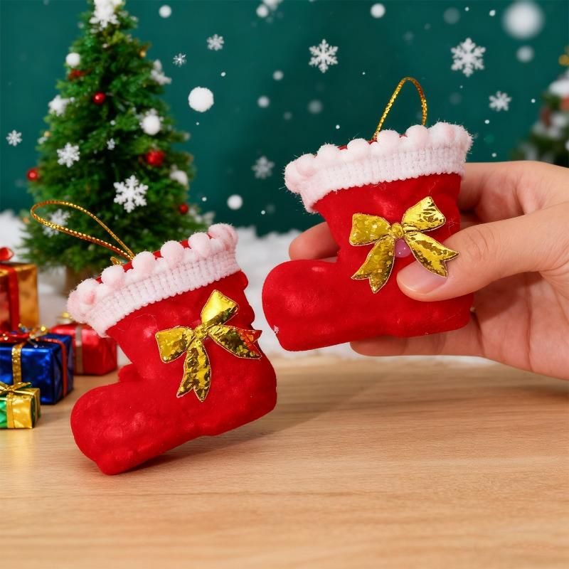 4-32pcs Creative Christmas Boot Hanging Pendant Gold Santa Claus Bow Stocking Party Xmas Tree Red Socks Drop Ornaments Supplies