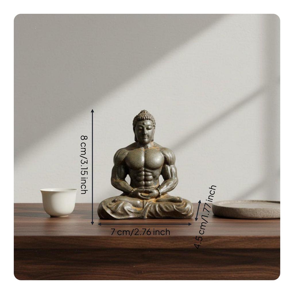 Resin Muscular Buddha Statue Creative Design Bodybuilder Buddha Figurine Vintage Style Meditating Muscle Man Statue for Fitness