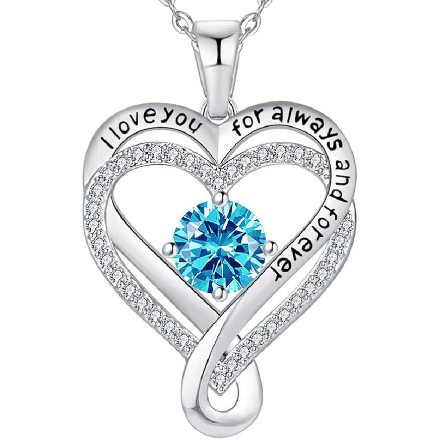 Schmuck für Frauen Ehefrau Unendlichkeit Herz Geburtsstein Ich Liebe Dich Halskette S925 Jubiläum Frauen Halsketten Geschenk für Freundin Mutter Tochter Sterling