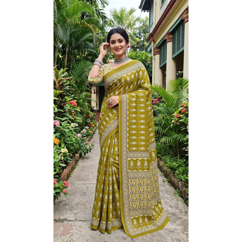 New Launch Beautiful Bagru Printed Saree Collection
