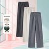 Women's High-Waist Gray Woolen Wide-Leg Pants - Fleece-Lined for Autumn/Winter, Thickened Drape, Narrow Straight-Leg Design
