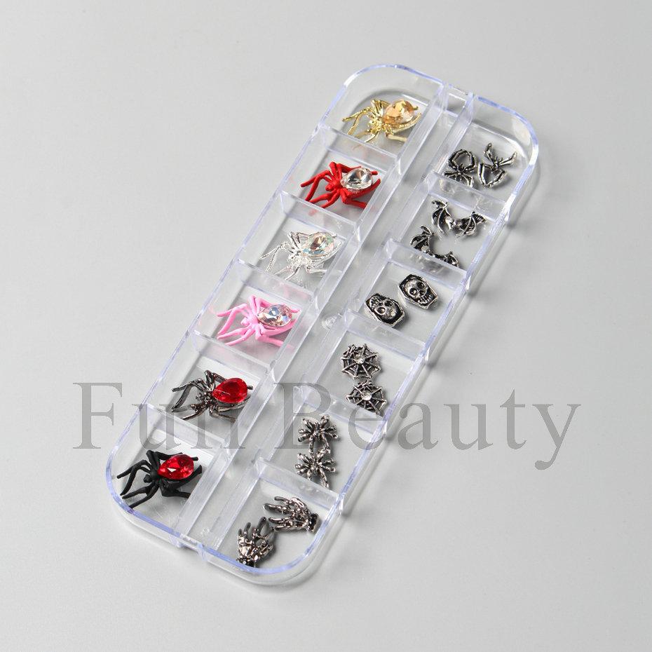 New nail art accessories Halloween dark gem spider skull ghost hand metal alloy nail accessories