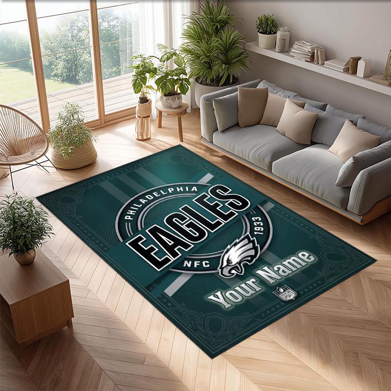 Tappeto in Velluto di Cristallo Philadelphia Eagles, Tappetino Personalizzato con Testo Nome Antiscivolo per Arredamento Casa Regalo