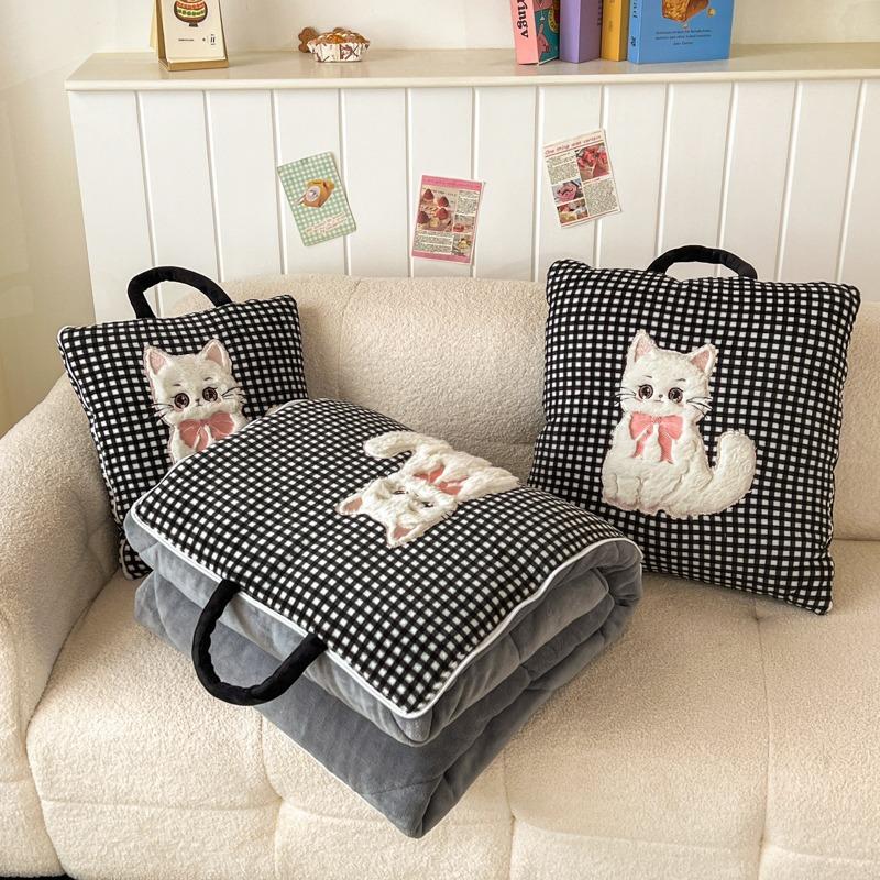Cute Soft Flannel 2-in-1 Pillow Blanket Thickened Foldable Multi-Function Nap Blanket Comforter Car Pillow Girls Birthday Gift