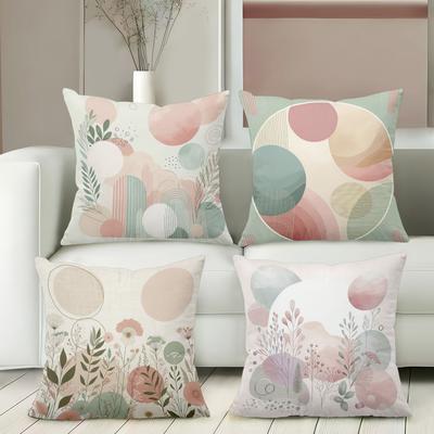 Kissen mit Blumenmuster Pastellfarben Geometrische Dekoration Polyester-Kissenbezug, dekorativer Sofakissenbezug Kopfkissen