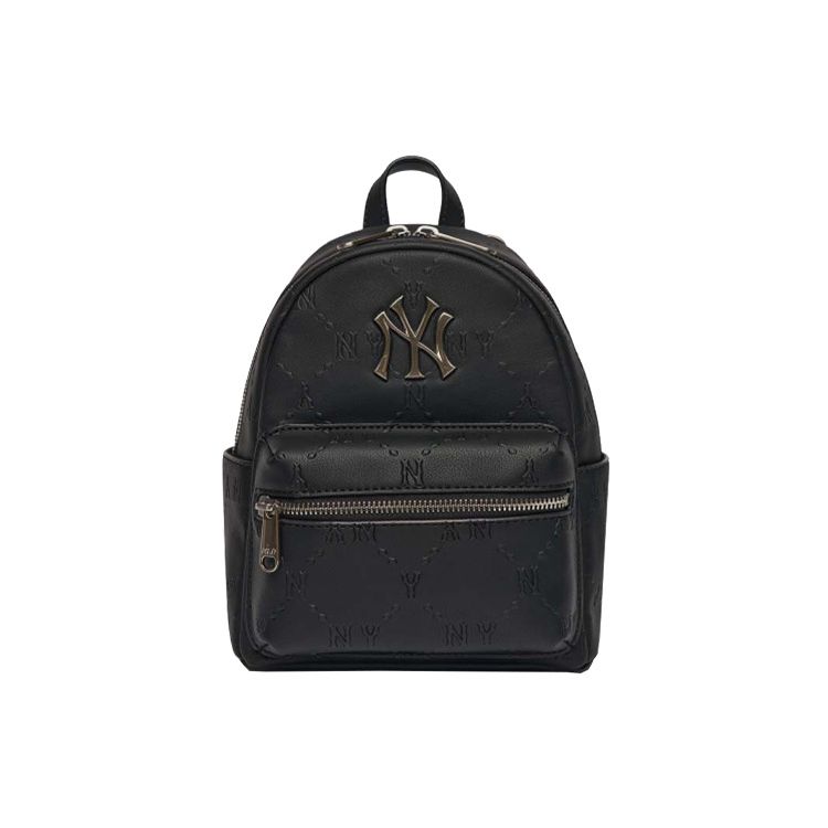 

MLB Vintage All-Over Print Series NY Yankees Metal Logo Leather Backpack Women Backpack Black 3ABKS051N-50BKS Black