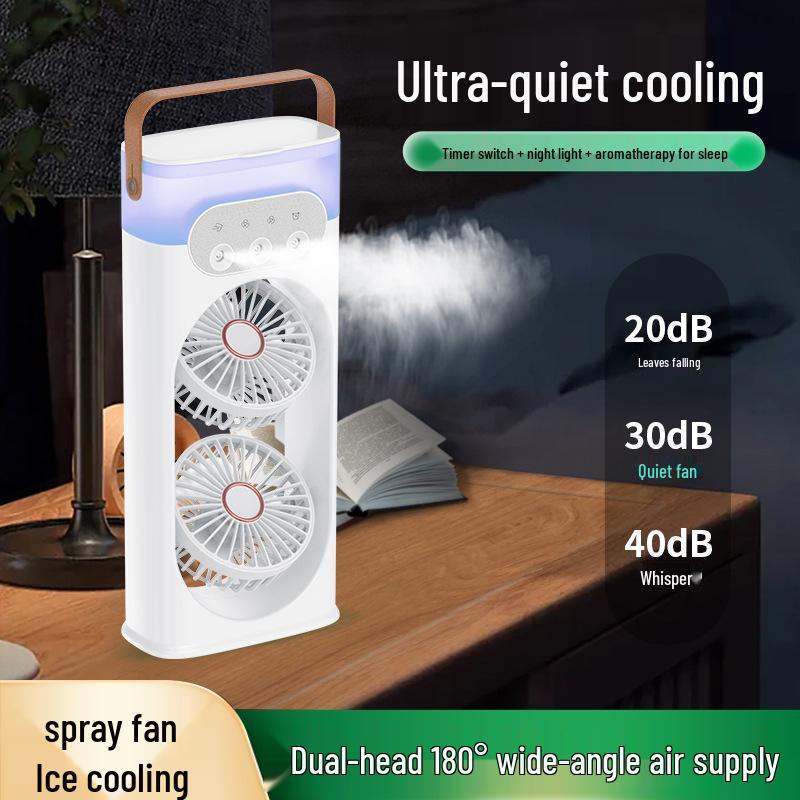 High-Power Silent Dual-Head Fan with Humidification for Home, Office, and Camping