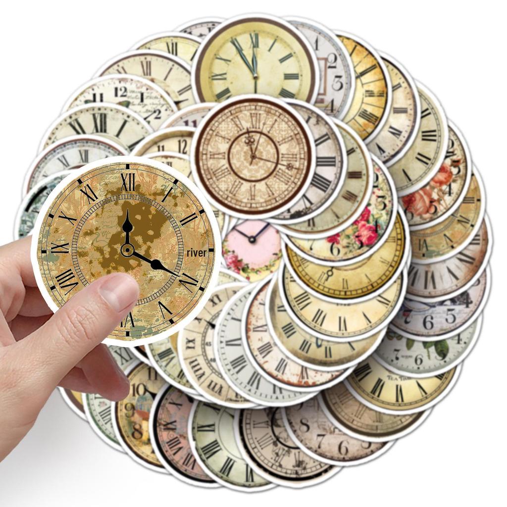 50 Retro Clock Stickers: Creative Graffiti for Journaling, Phone, or Water Bottle Decoration - Waterproof Material