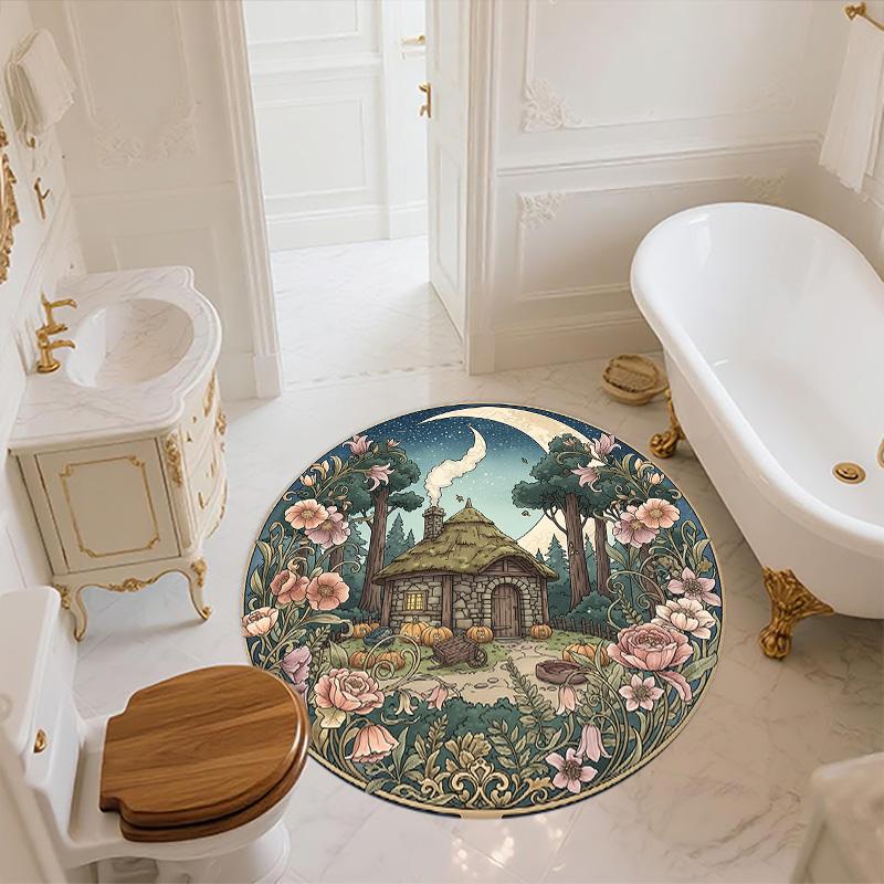 Flower Building,Round Area Rug,Carpet Rug for Living Room Bedroom Sofa Playroom Decor,Non-slip Floor Mat