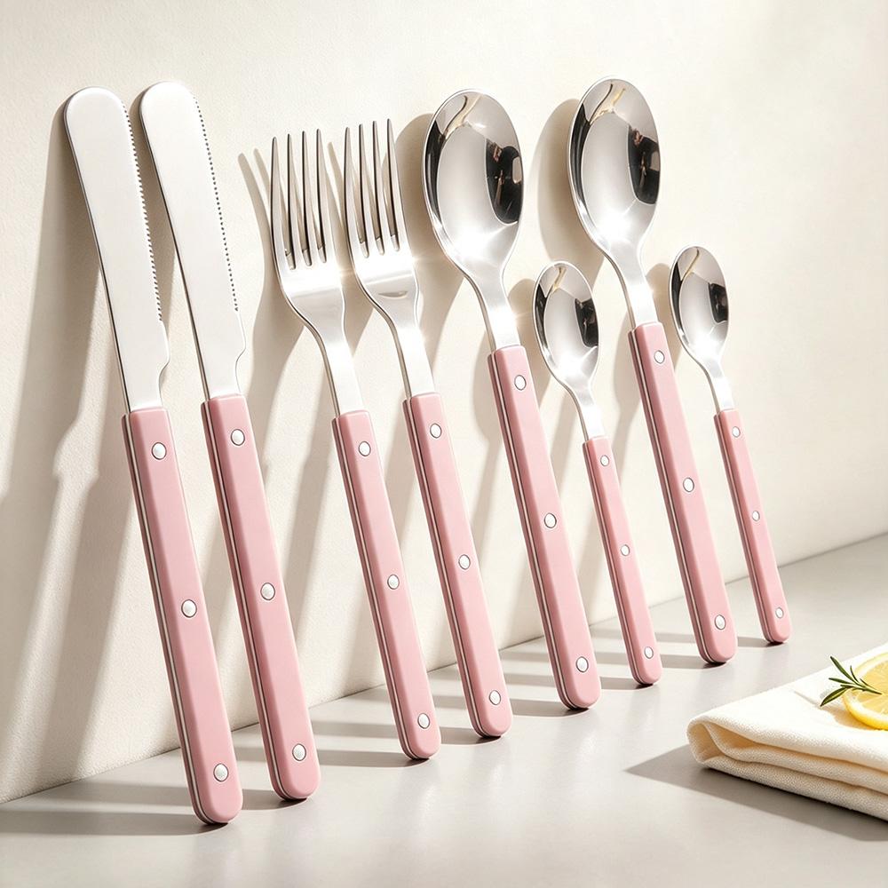 8 Delige Roestvrij Staal Tafelgerei Acryl Handvat Dinerbestek Set Mes Vork Lepels Theelepel Bestek Keuken Platte Bestek Set