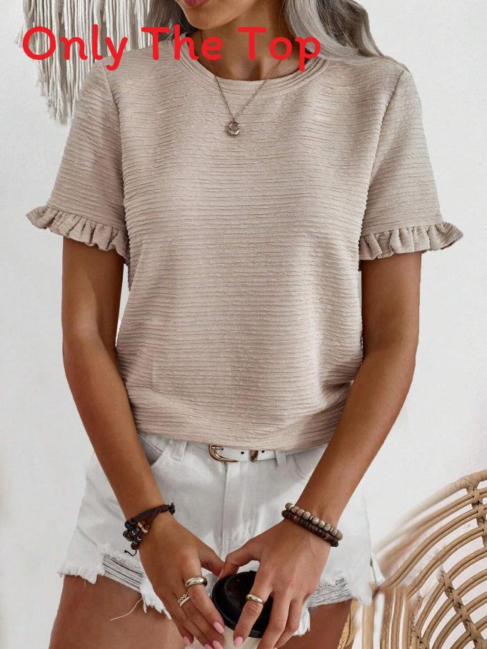 Elegant Spring Summer Womens T Shirt With Ruffle Sleeve Made From Polyester For Office Wear