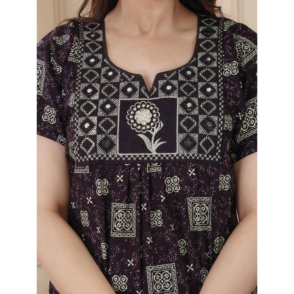 Designer Cotton Embroidery Nighty Indian Women Sleepwear Nightwear Gown Dress