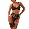 Exclusive Sexy Lingerie Sets With Garter Belts Rhinestone Bra Thong Belt 3Pc With Leg Circles See Through Bandage Erotic Costume