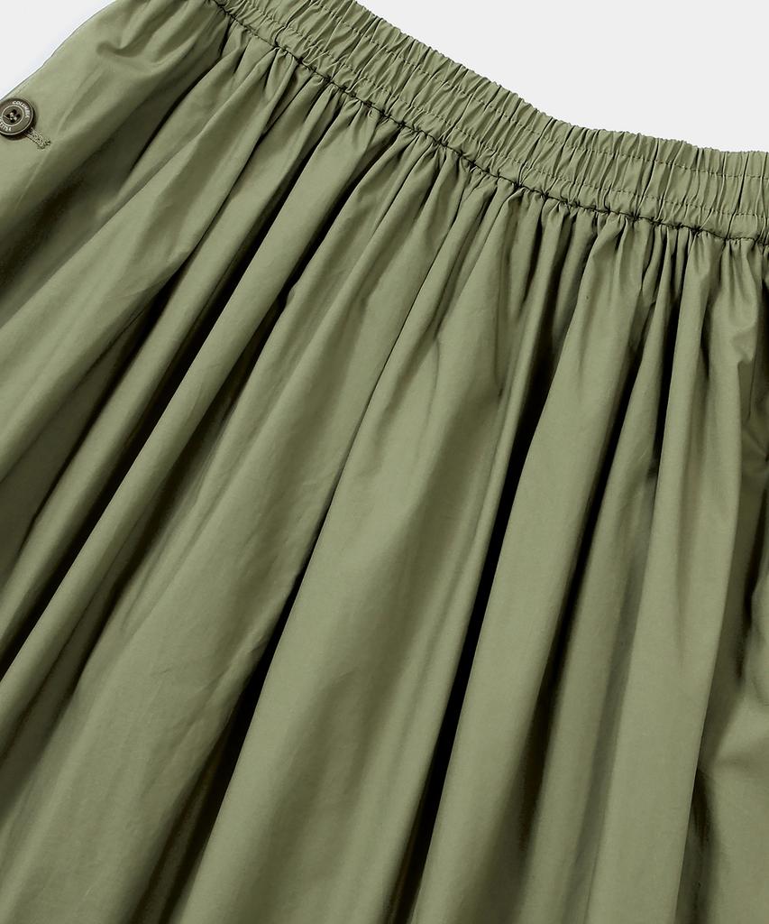 COLUMBIA UNIVERSITY All-Round Pleats Cotton Long Skirts Khaki