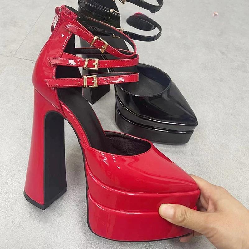 Fashion Women's Shoes 2025 Fashion Point Toe High Heels Straps Sexy Pumps for Women Buckle Casual Mary Jane Female Chunky Shoes Zapatos