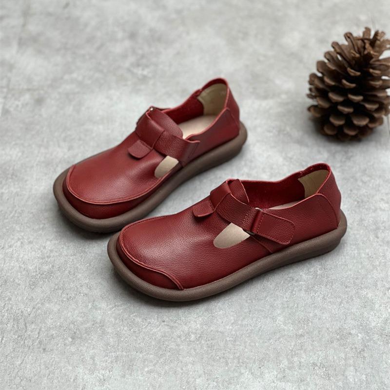 Женские летние винтажные повседневные туфли ручной работы из кожи с круглым носком — фото 8