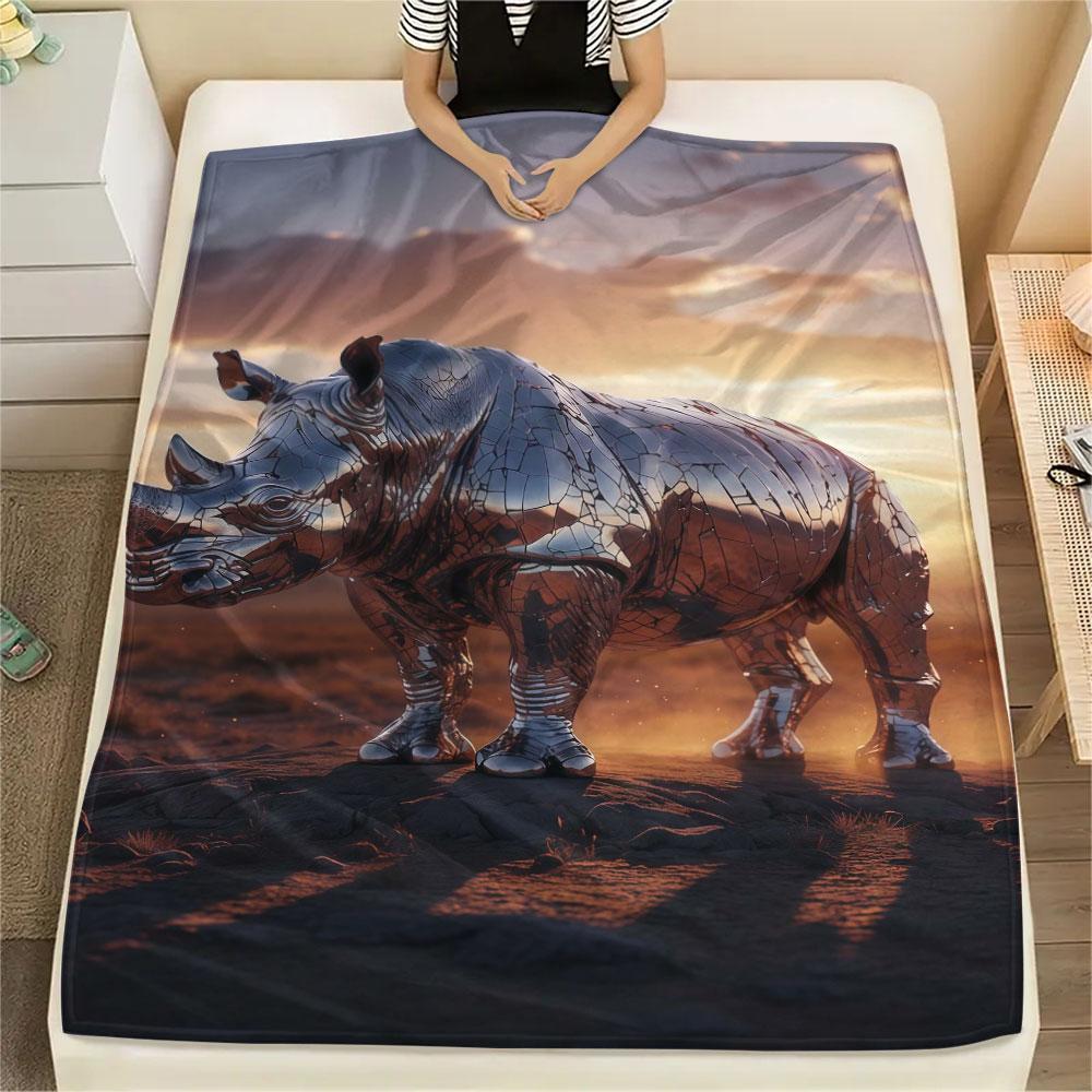 1Pc Mirroranimals Print Flannel Blanket, High quality Comfortable for All Seasons, Home Decor, Warmth and Comfort, Perfect for Christmas Gifts