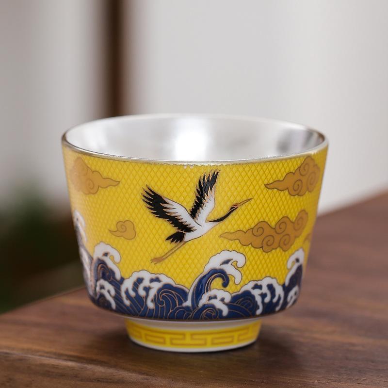 NEW Enamel Color 999 Pure Silver Inner Liner Ruihe Kung Fu Tea Master Cup Home Set Gift Box