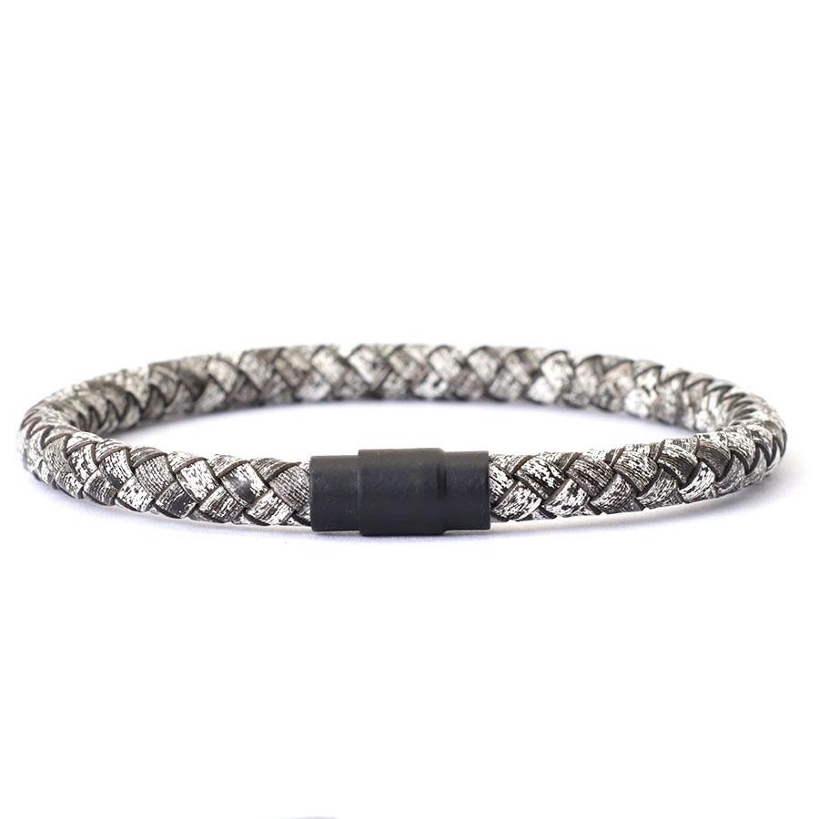 

6 мм кожаный браслет мужской плетеный браслет черный ручной работы магнитная застежка повседневные мужские аксессуары Pulsera Homme ювелирные изделия 19.5cm/7.68inch серебряный серый