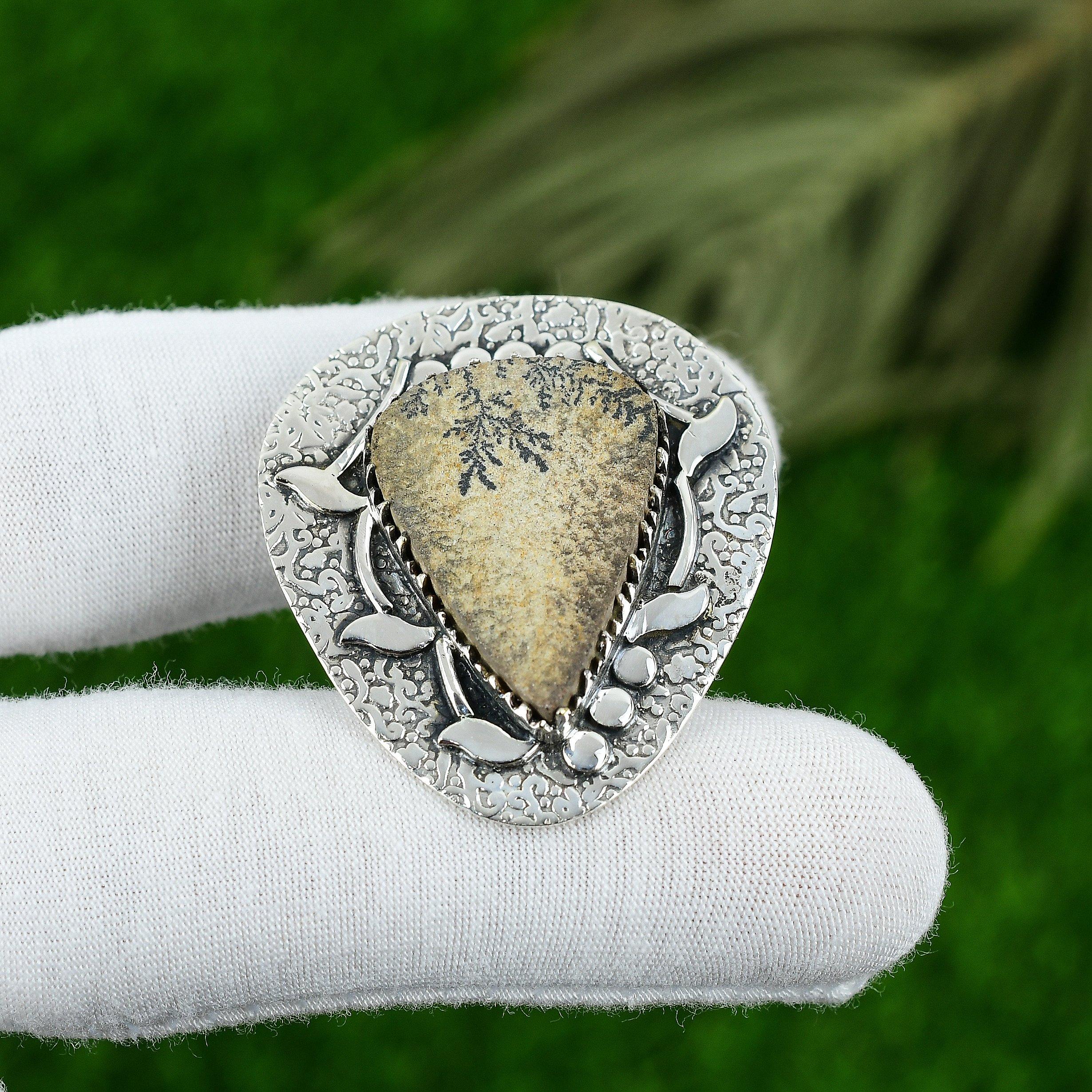 

Natural Psilomelane Dendrite Gemstone Pendant 925 Sterling Silver For Girls