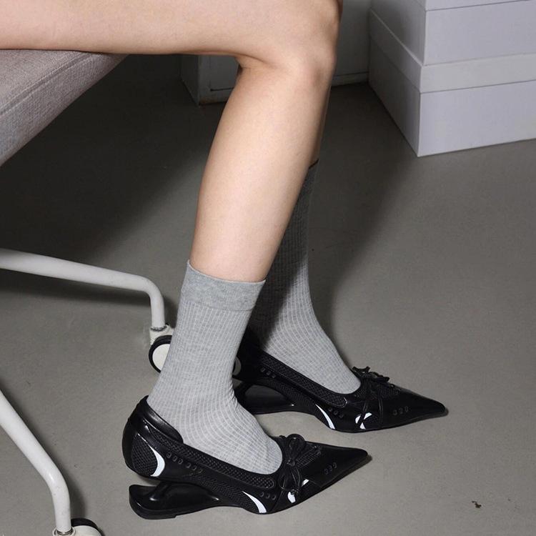 Niche Silver Pointed Special-shaped Suspension Heel Light Mouth Single Shoes Women's 2025 Autumn New Bow Mesh High Heels