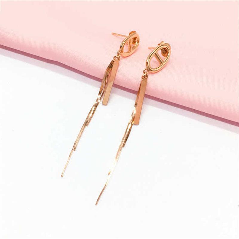 Чистое Фиолетовое Золото Маленькие Свежие Длинные С бахромой Свиное Рыло Розовое Золото Покрытие Женские Цветные Золотые Серьги