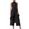 Sleeveless High Neck Layered Top with Asymmetric Hem and Wide Leg Pants Two Piece Set for Women Office Casual