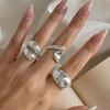 5pcs/Set Chunky Geometric Asymmetrical Stacked Metal Open Rings Set Smooth Exaggerated Cocktail Ring For Women Party Jewelry New
