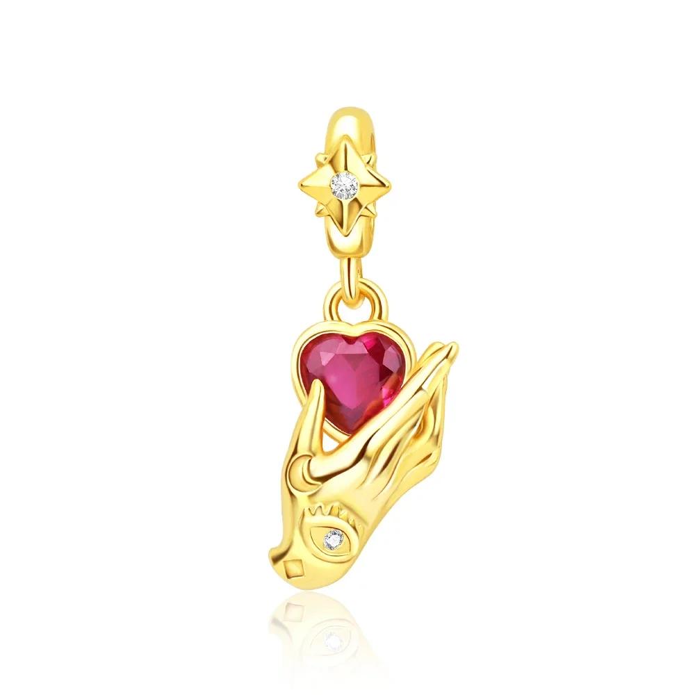 925 Silver Gold Heart Charms Beads Sparkling MapleLeaf Pendant For Women Bracelet DIY Jewelry Gift