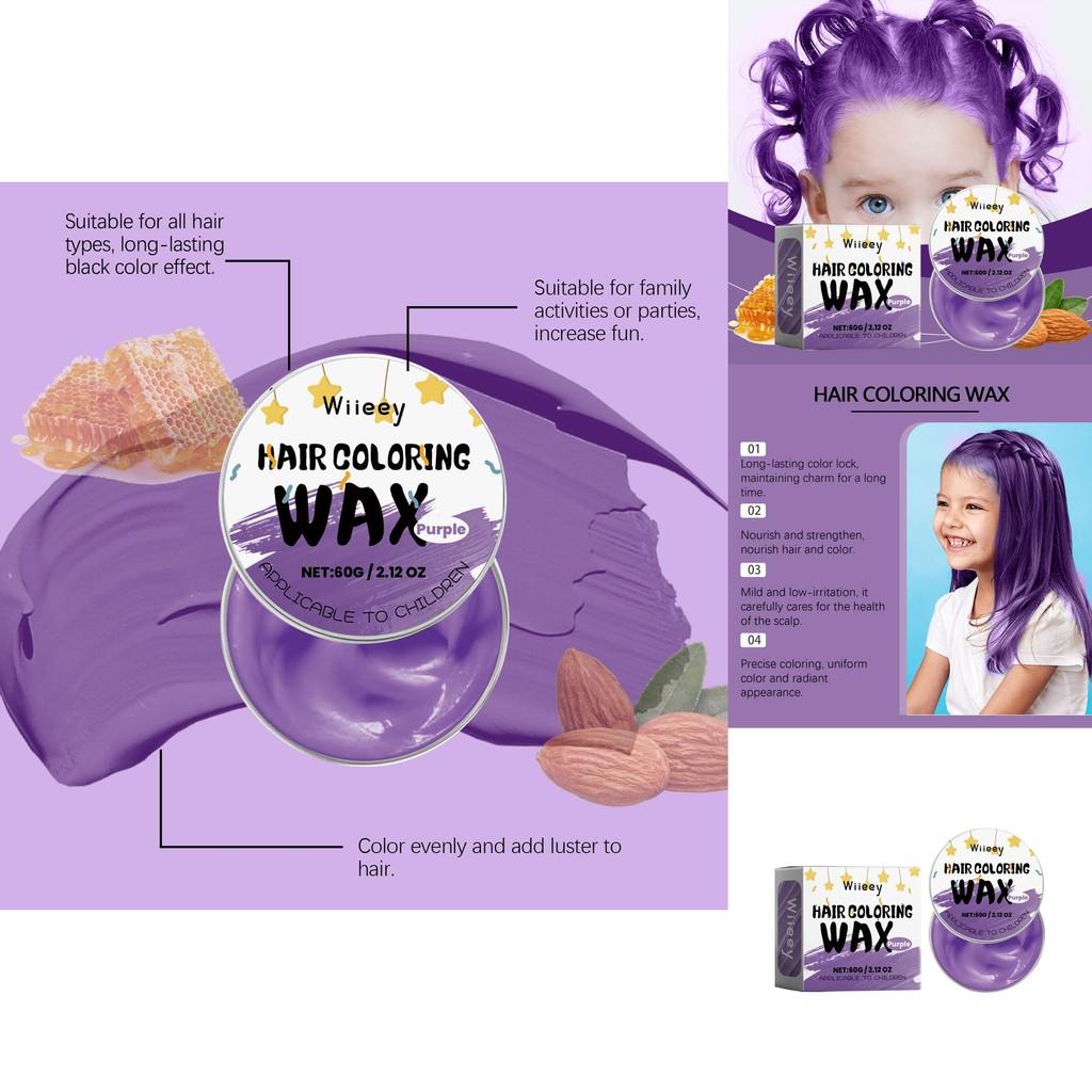 Wiieey Purple Children's Colorful Hair Cream Gentle Easy To Apply Washable Long Lasting Trendy Hair Color Cream 60g