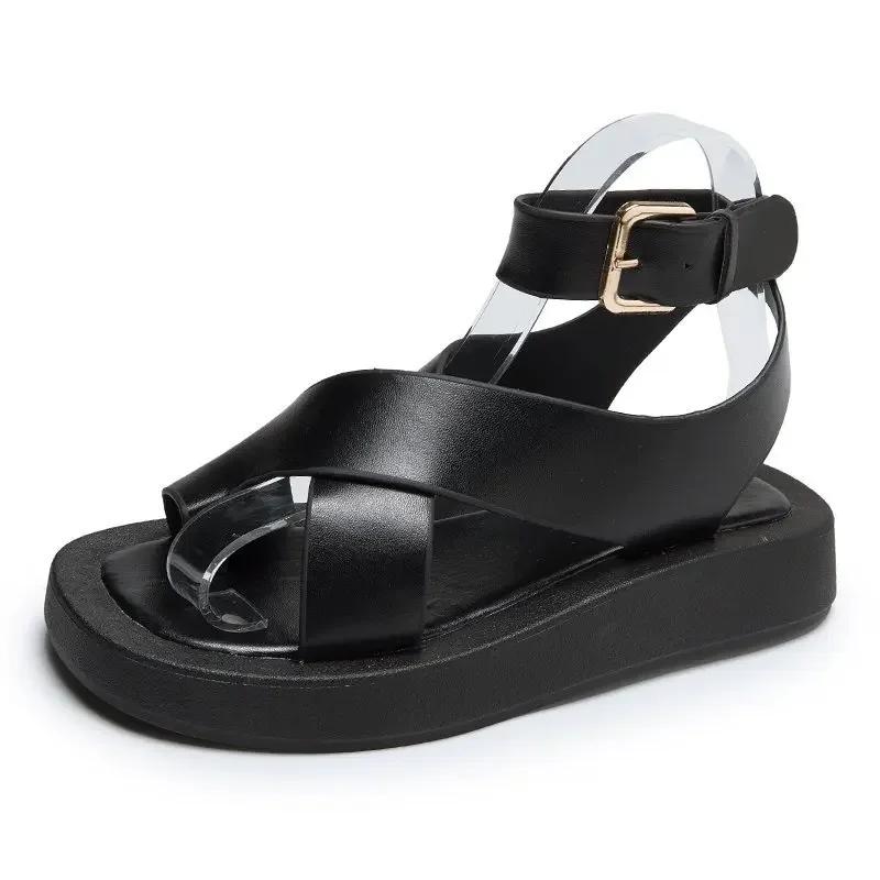 Woman Summer Fashion New Sandals For Female Students Comfortable Thick Bottom Fairy Style Cross Strap Beach Sandals