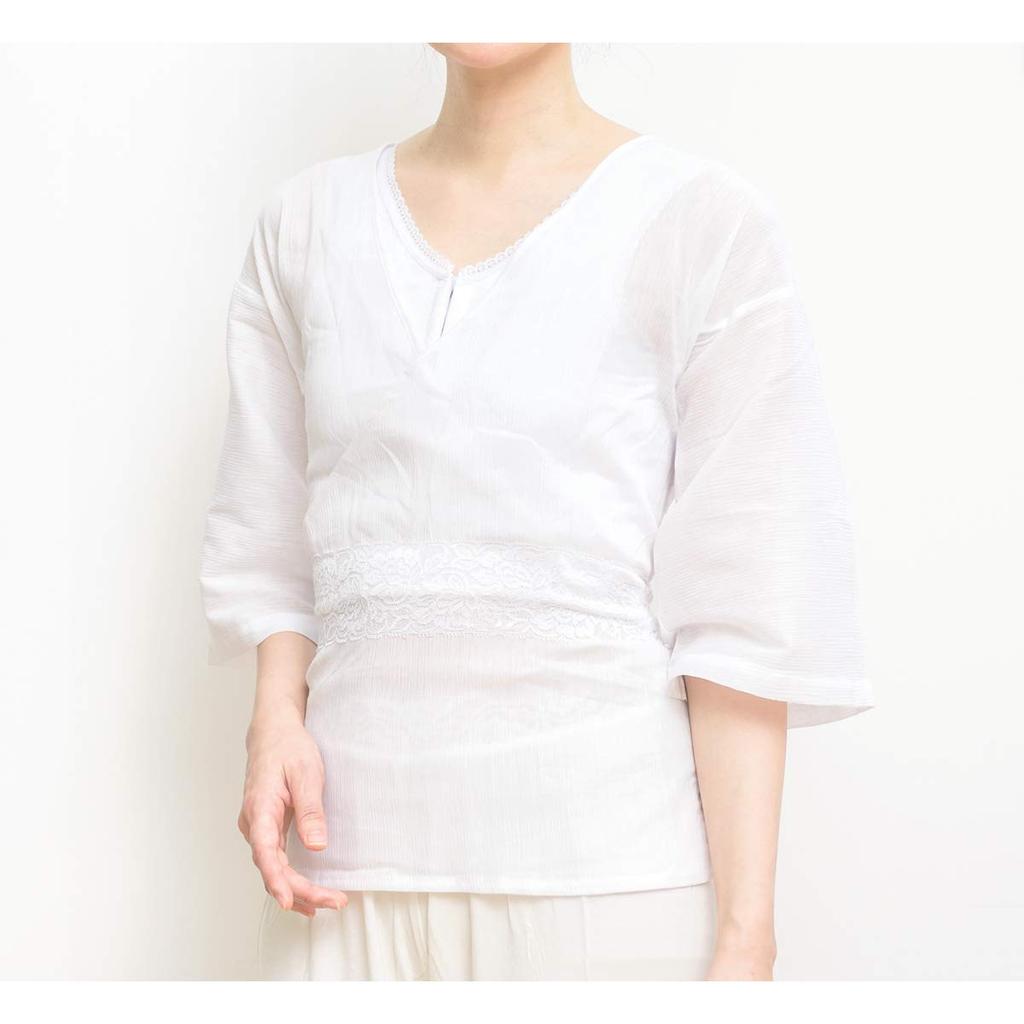 [SOUBIEN] Women's Summer Undergarment, Crepe Fabric, White Cotton, Japanese Style, Made In Japan, Straight Sleeves, Size L