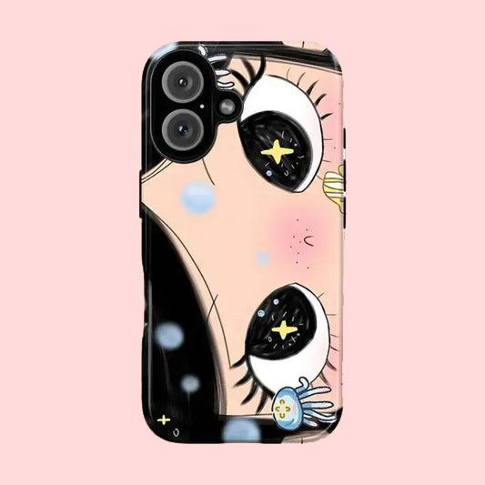

Clmj Чехол для телефона BIG EYES COMIC GIRL для iPhone 17 16e 16 15 14 13 12 11 X XS XR XSMAX 7 8 Air Pro Max Plus Роскошный Двухслойный iPhone 16 Pro