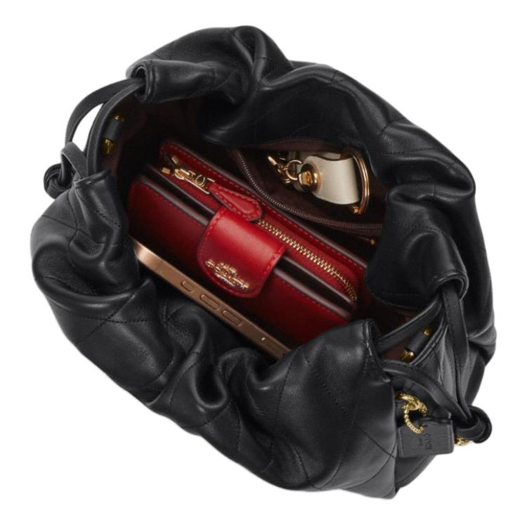 Coach Faye 22 Quilted Design Drawstring Closure Leather Shoulder Bag Small Women Shoulder Bag Black CCZ56-IMBLK